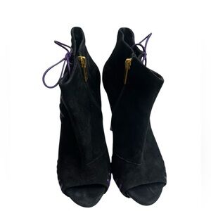 VERSACE Platform Open toe Black suede leather Ankle boots 38 - $1020 US